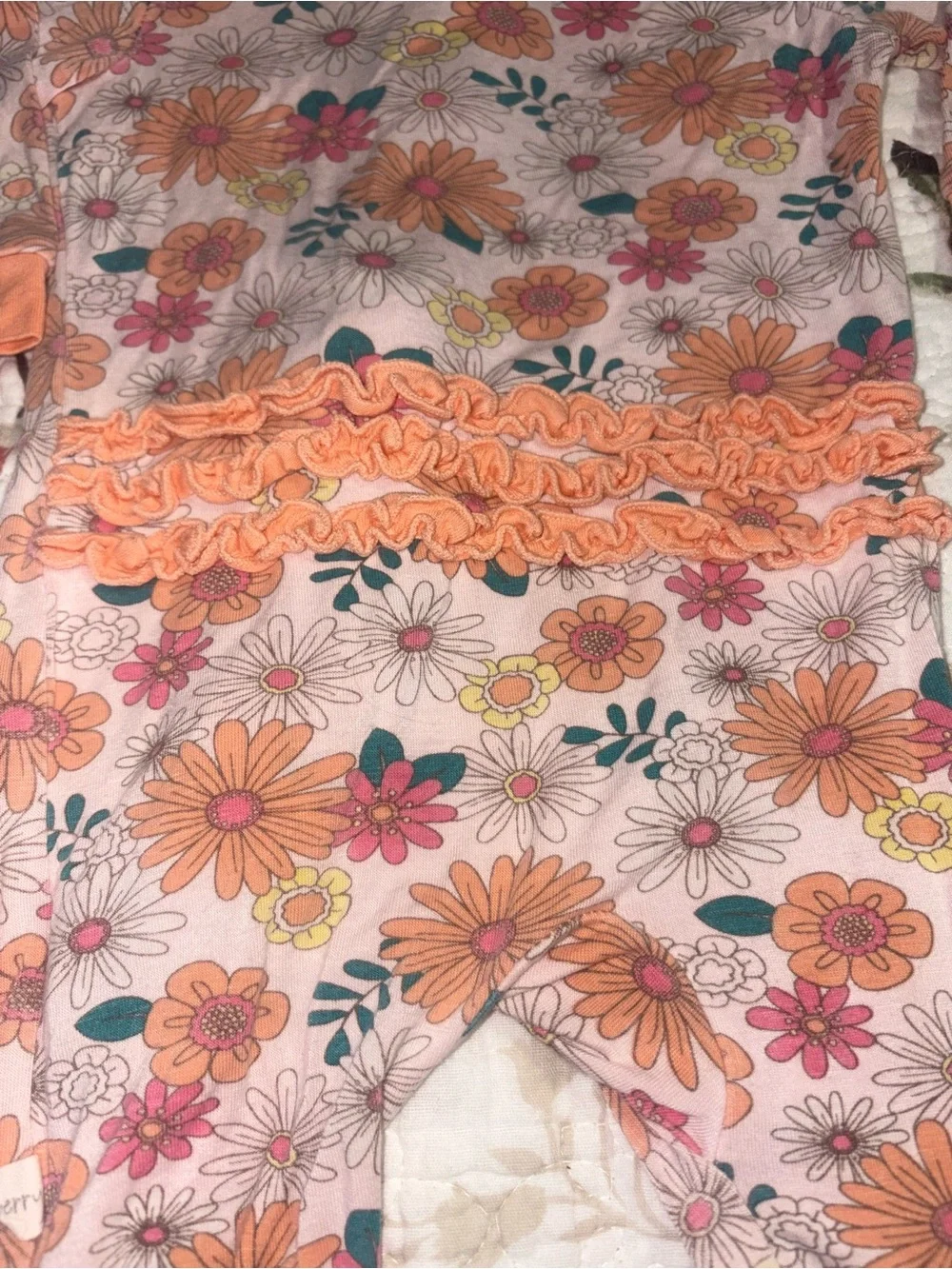 Milkberry Daisy Floral Ruffle Bamboo Footie Pajamas Baby Girl 0-3 months